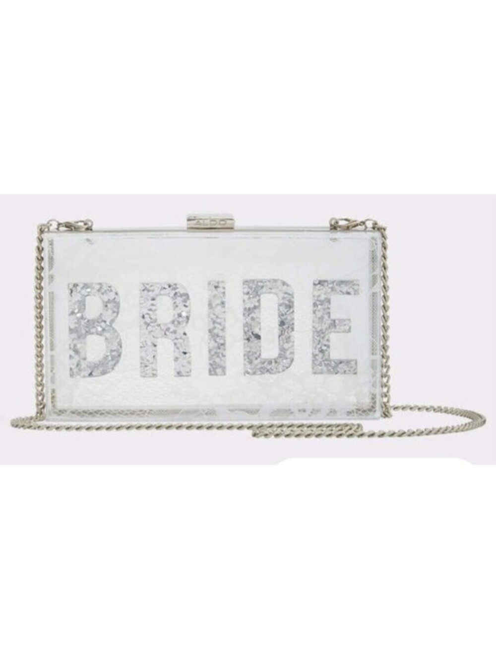 ALDO LILLOOET LUCITE "BRIDE" CLUTCH PURSE CLEAR & SILVER WHITE LACE NWT RARE